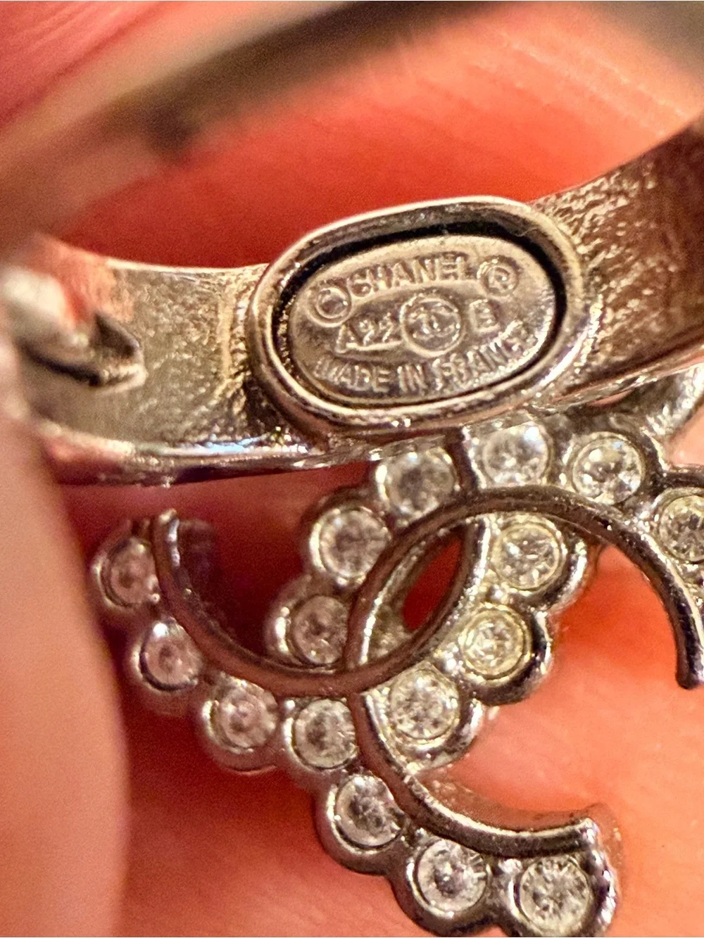 CHANEL Silver Crystal CC Dangle Earrings